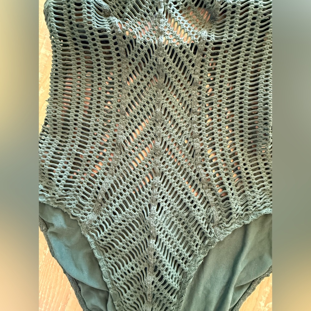 Robin Piccone Olive Crochet One-Piece - Picture 3 of 11